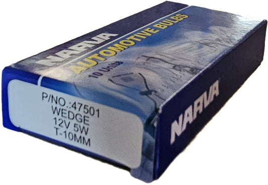 NARVA 12V 5W W2.1 X 9.5D W5W WEDGE GLOBES (Box of 10) 47501