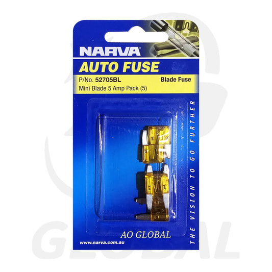 Narva 5 AMP ORANGE MINI BLADE FUSE (Blister pack of 5) Part No. 52705BL