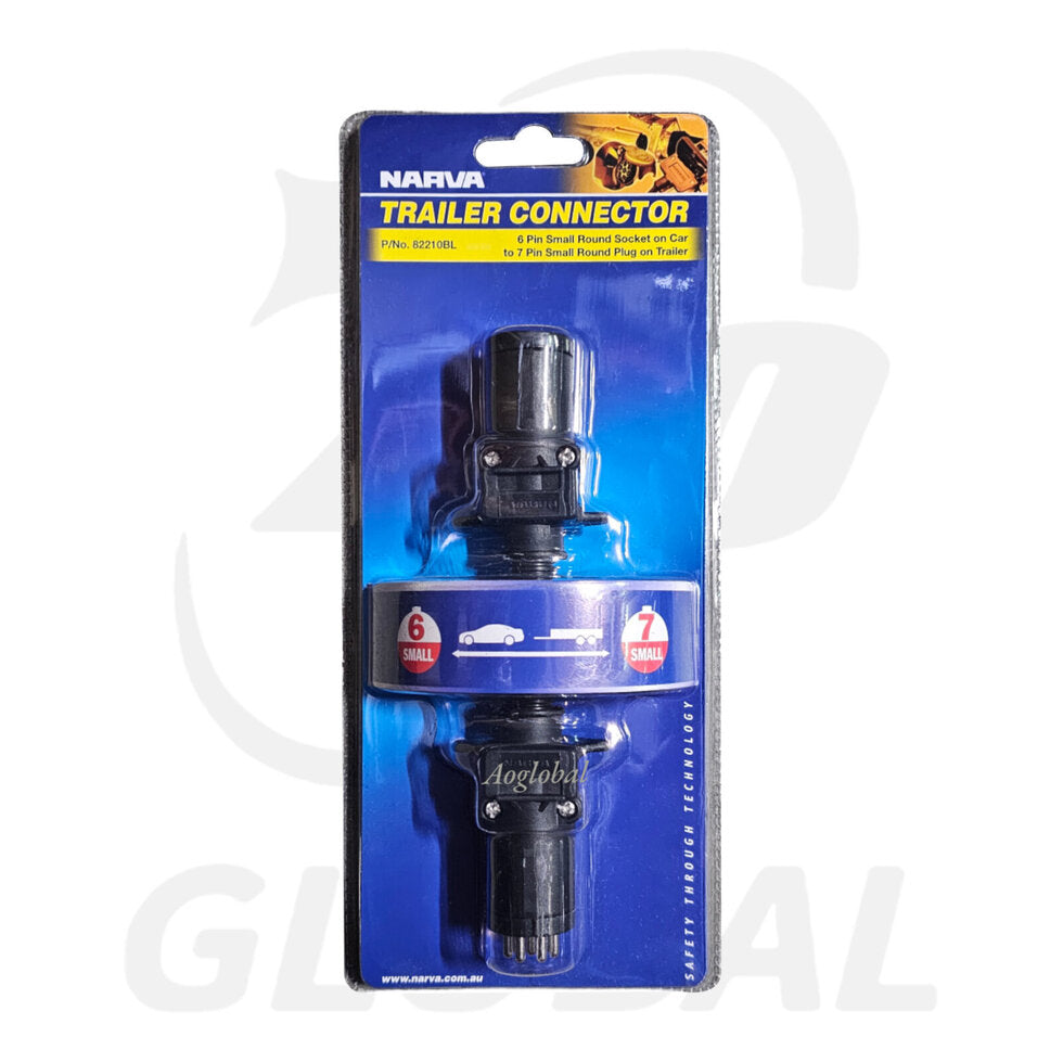 Narva 6 Pin Small Round Socket on Car to 7 Pin Small Round Plug on Trailer, 82210BL