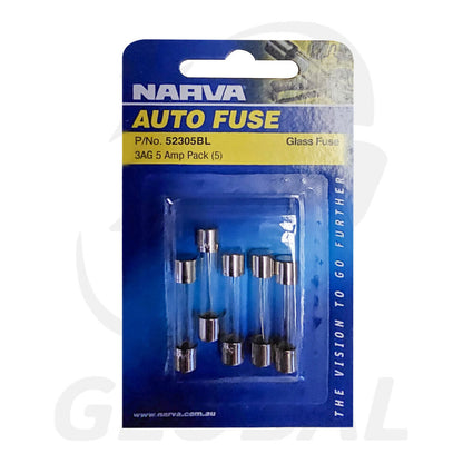 NARVA 5 AMP 3AG GLASS FUSE (Blister pack of 5) 52305BL