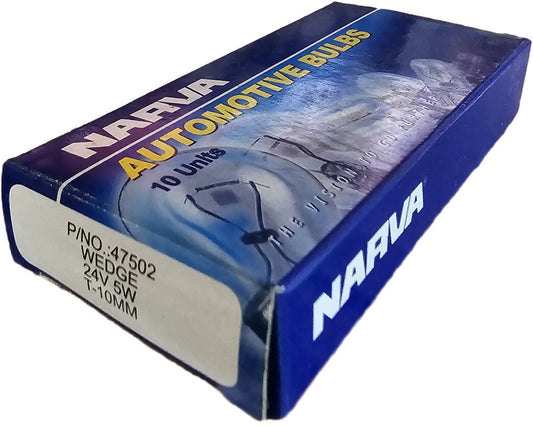 NARVA 24V 5W W2.1 X 9.5D W5W WEDGE GLOBES (Box of 10) 47502