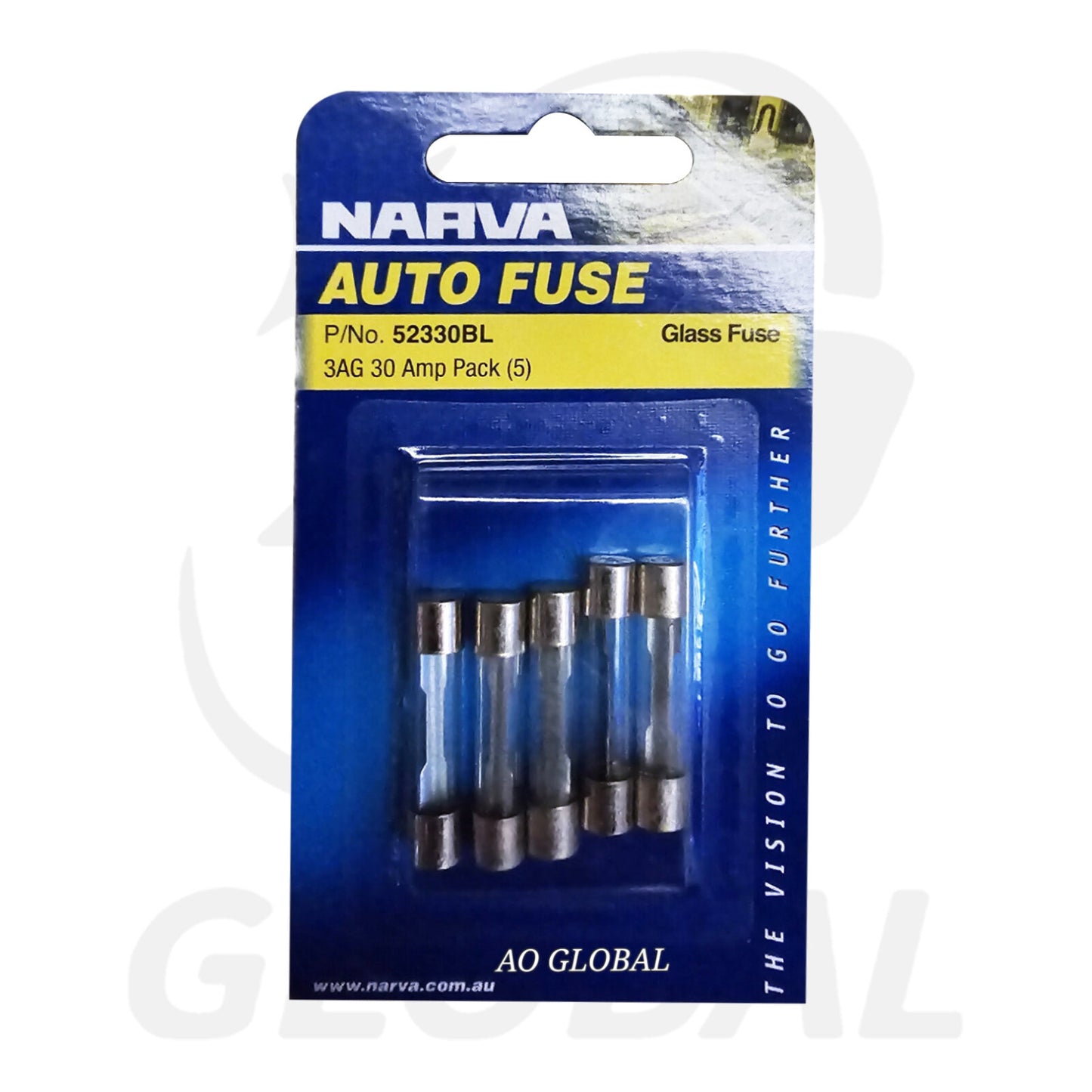 NARVA 30 AMP 3AG GLASS FUSE (Blister pack of 5) Part No. 52330BL