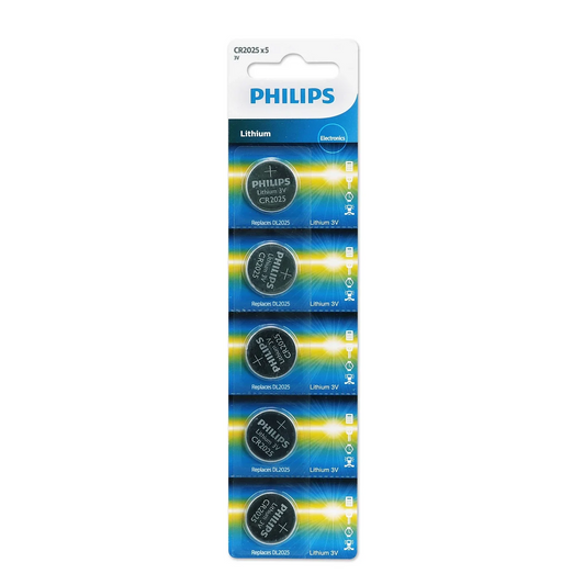 PHILIPS CR2025 PACK OF 5 PCS  /card MINICELLS LITHIUM BATTERY"Buy 10 blisters, get 10% off"
