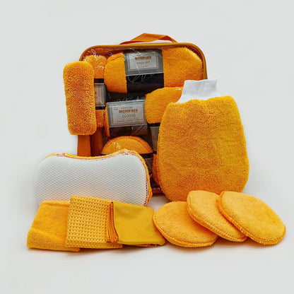 9-Piece Microfiber Car Wash & Detailing Kit, Scratch-Free Wash Mitt, Microfiber Cloths, Wax Pads, Wash Sponge & Wheel Brush