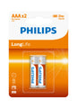 PHILIPS Longlife Zinc AAA 2  Batteries – 1.5V (2-Pack)"Buy 10 blisters, get 10% off"