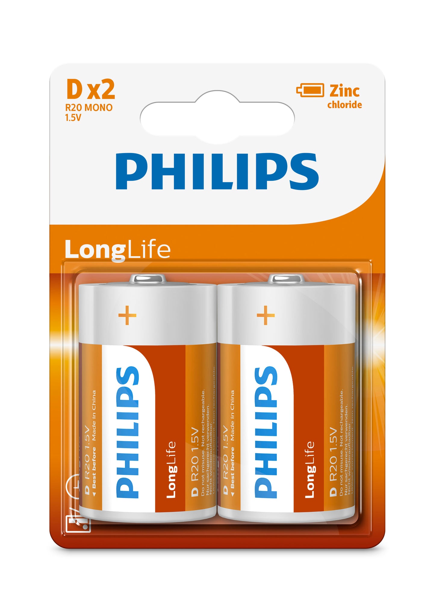 PHILIPS Longlife Zinc D 2-blister – 1.5V  Batteries "Buy 10 blisters, get 10% off"