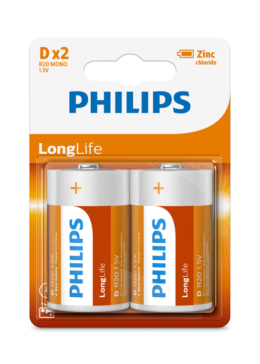 PHILIPS Longlife Zinc D 2-blister – 1.5V  Batteries "Buy 10 blisters, get 10% off"
